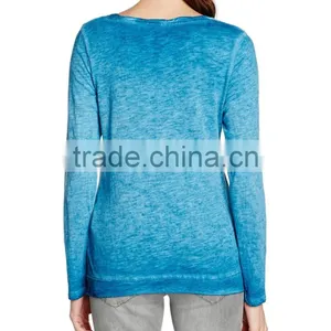 Women's Long Sleeve 100% Cotton Acid Wash Vintage t Shirt thumbnail-3