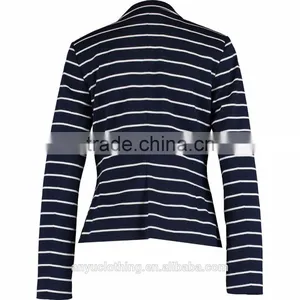 Stylish Model Women Slim Fitted Navy & White Stripe Blazer Wholesale thumbnail-2