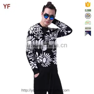 Jacquard Allover Flower Patterns Crew Neck Men Pullover Sweater thumbnail-1