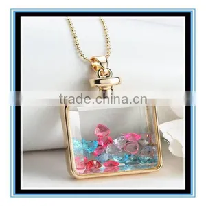 XP-PN-1474 Latest Factory Design Crystal Square Glass Perfume Necklace Photo Frame Locket Pendant Necklace thumbnail-2
