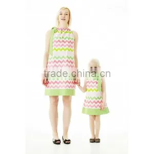 Mother and Daughter Matching Dresses Strip Adult Girls Frock thumbnail-2
