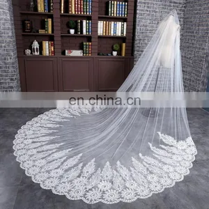 HSP1703 White 3 Meters Long Bridal Veils 1 Tier Layer Vintage Wedding Accessories Wedding Veil Lace Appliques thumbnail-3