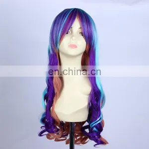Popular Long Mazarine Blue Mix Color Cosplay Curly Wig thumbnail-3