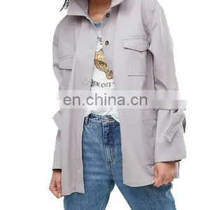Factory OEM Women Lightweight Cotton Jacket With Tie Sleeve Detail thumbnail-2
