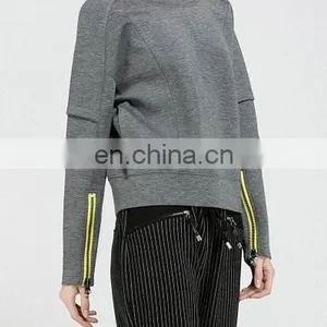 China Supplier Wholesale Clothing Ladies Crewneck Long Sleeve Zipper Cuff Sweatshirt/ Woman Clothing thumbnail-2