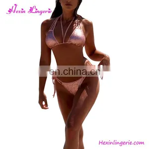 Summer New Sexy Open Cup Sequins Bikini Pink Womens 2 Piece Swimwear thumbnail-4