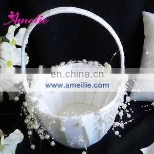 AR5691 Pearls Decorate Flower Girl White Basket thumbnail-1