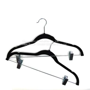 Factory-Supplied Deluxe Custom Velvet Wooden Suit Hangers With Clips thumbnail-2