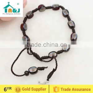 Saint Image Wooden Beads Rosary Bracelet With Cross thumbnail-1
