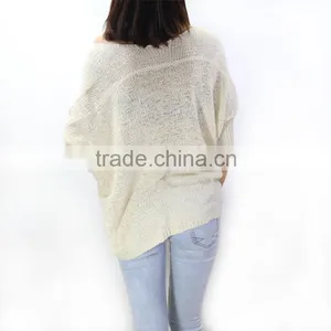 New Big Yards Loose Low Round Neck Pullover Sweater Female Bat Sleeve Hollow Smock thumbnail-3