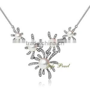 Newest Wholesale Luxury Flower Big Pearl Necklace Design in 925 Sterling Silver thumbnail-1