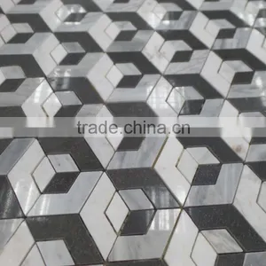 3D Marble Mosaic Tiles (Grey Basalt+Pure WHite Marble) thumbnail-1