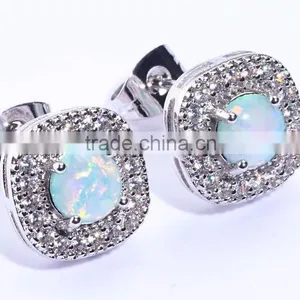 .925 Sterling Silver Earrings White CZ Cubic Zirconia Opal Cluster Stud Earrings For Children & Women thumbnail-5