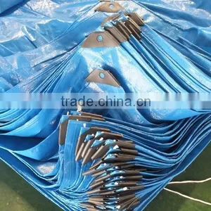 TEAR RESISTANT WATERPROOF PP /PE TARPAULIN BLUE COLOUR FINISHED STRIPED HEM 1 METER INTERVAL ANTI-AGING TRUCK-COVER ANTI-UV thumbnail-6