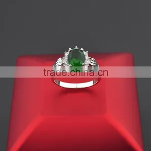 High Quality Green Stone Pave Setting Turquoise Silver Ring thumbnail-5