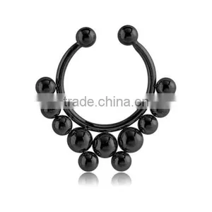 Black PVD Surgical Steel Fake Septum Clip On Non Pierced Nose Ring thumbnail-1