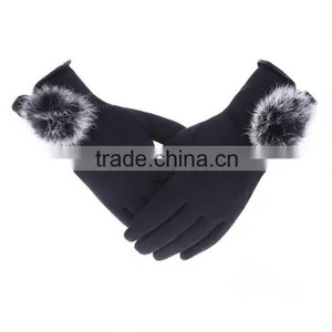 Wholesale Comfortable Winter Girls Rabbit Fur Balls Cuff Thick Wool Gloves thumbnail-2
