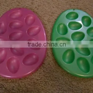 Set of 2 Egg Holders-Green/Pink-Deviled Eggs- Art Paint Tray-Easter 12x9-Plastic thumbnail-1