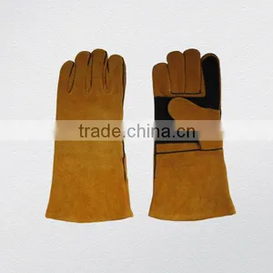 Gold Cow Split Leather Welding Glove With Reinforcement on Palm thumbnail-1