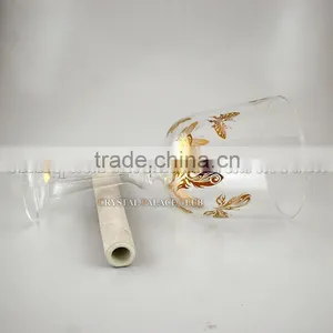 Pure Clear Quartzl Singing Bowl Grail With Handle or Stand With Gold Design thumbnail-2