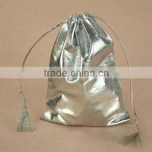 IN STOCK 12*16cm Metallic Silver Fabric Pouch With a Drawstring Cord thumbnail-2