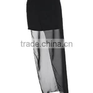 Women Summer Fashion Sexy Chiffon Sheer Irregular Side Split Long Skirt Evening Party Skirt thumbnail-5