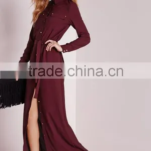 Plainred Long Sleeve Button One-piece Dress Elegant Long Evening Dress thumbnail-2