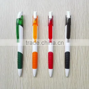 Plastic White Barrel Ballpen With Colored Grip thumbnail-2