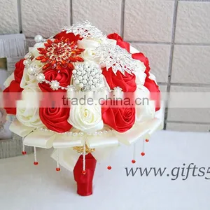 Handmade Gorgeous Brooch Bouquet, Red and Silver Wedding Brooch Jewelry Bouquet thumbnail-4