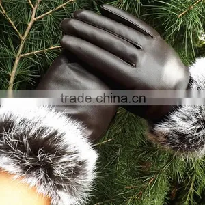 Korea Style Full Finger PU Material Winter Keep Warm and Velvet Cycle Gloves for Woman thumbnail-6
