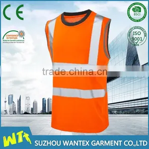 Fluo Orange no Sleeves Safety Tshirt Reflective t Shirt in Summer Cheap Sport Wear Tshirt thumbnail-1