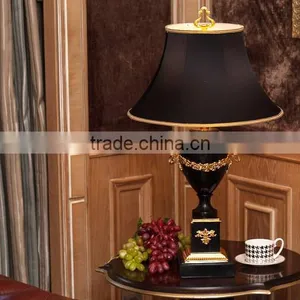 Pure Brass Carving Decorative Black Marble Table Lamp With Black Fabric Lampshade thumbnail-1