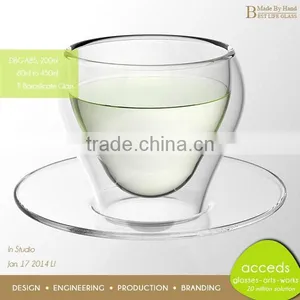 Unique Design Promotion Borocilicate Glass Drinking Cup And Saucer thumbnail-1