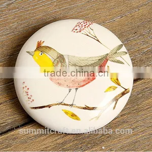 Bird Pattern Round Shape White Ceramic Fridge Magnet thumbnail-4