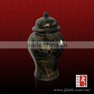 Dragon Design Gold Plated Black Chinese Vase With Lid thumbnail-1