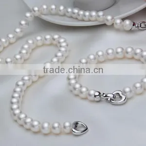 7-8 mm White Button Freshwater Pearl Necklace and Bracelet Sets thumbnail-1