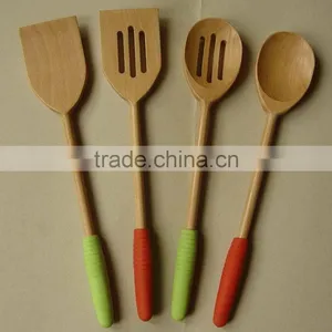 Wood Utensils 4-Pieces Set, Made of Beech Wood With Silicone Sleeve Round Handle thumbnail-2
