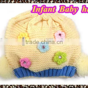 Fancy Knitted Infant Baby Hats With Flowers thumbnail-1