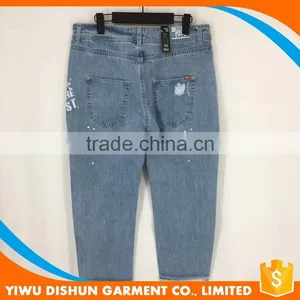 Women Good Quality Fashion Print Worn Brand Blue Jeans With Holes thumbnail-6