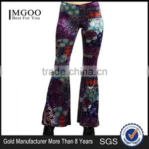 MGOO 2017 Custom Print Velvet Floral Print Bottom Leggings High Waist Flare Leg Opening Fashion Pants thumbnail-1