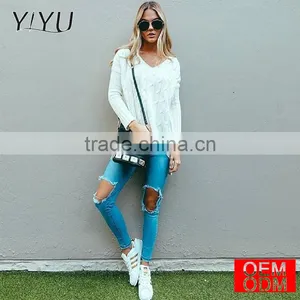 Autumn Criss Cross Top Backless Knitted Sweater Women 2017 Spring Oversized Knitwear Loose Jumpers White Pullover thumbnail-2