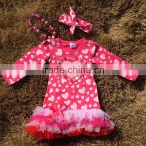 2015 New Baby Girls Ribbon Heart Hot Pink Valentine Dress thumbnail-1