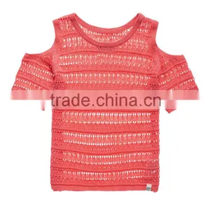 Shandao Factory Summer New Arrivals Casual Round Neck Short Sleeve Off Shoulder See Through Orange Lace Sexy Weatern Tops Ladies thumbnail-5