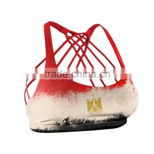 Egyptian Flag Sports Bra in Red White and Black Combination With Multiple Tangled Free Stripes thumbnail-1