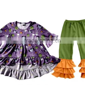 Wholesale Girls Boutique Outfits Halloween Clothes Baby Girl 2Pcs Set Children Flutter Pumpkin Appliqued Baby Clothes thumbnail-5