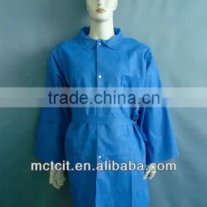 Disposable Blue Non-woven Work Clothes With Shirt Collar & Waist Tapes and Buttons thumbnail-1