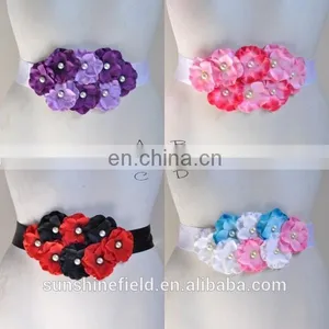 Double-color Cluster Hydrangea Flowers Pearl Center Sash Belt For Kids thumbnail-1