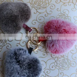 Factory Wholesale Multicolor Rex Rabbit Fur Heart Shape Fur Keychain thumbnail-1