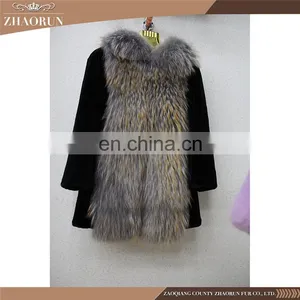Wholesale Black Rex Rabbit Fur Coat Garment Rex Rabbit Fur Jacket With Raccoon Fur Hood thumbnail-1