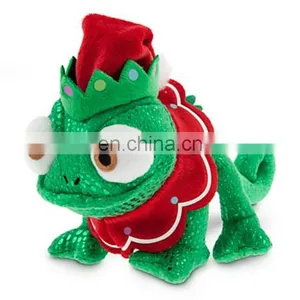 Custom Green Glittering Lizard Wearing Elf Hat Plush Toy thumbnail-1